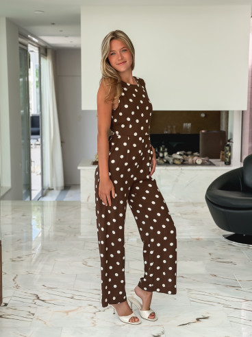 Combinaison pantalon à pois Amicia - Chocolat