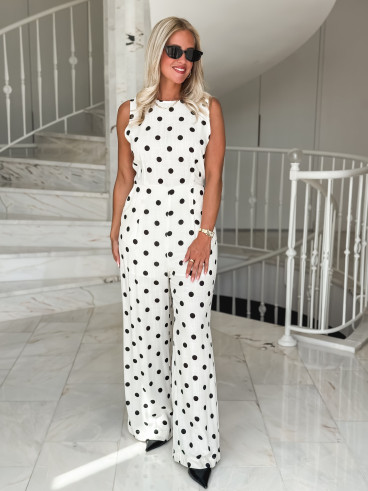Combinaison pantalon à pois Amicia - Ecru