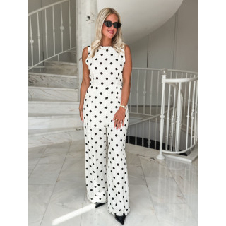 Combinaison pantalon à pois Amicia - Ecru