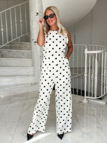 Combinaison pantalon à pois Amicia - Ecru