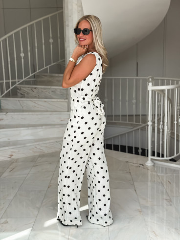 Combinaison pantalon à pois Amicia - Ecru