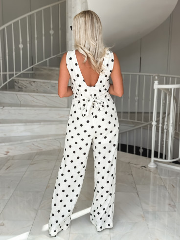 Combinaison pantalon à pois Amicia - Ecru