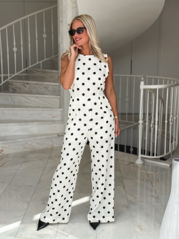 Combinaison pantalon à pois Amicia - Ecru