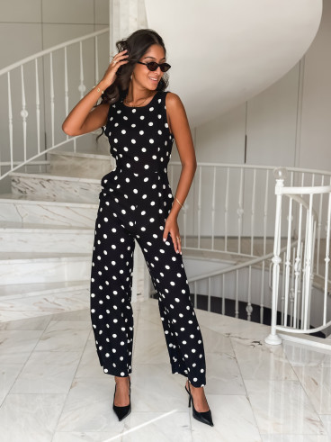 Combinaison pantalon à pois Amicia - Noir