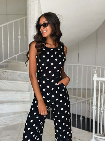 Combinaison pantalon à pois Amicia - Noir