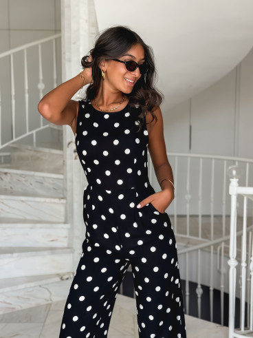 Combinaison pantalon à pois Amicia - Noir