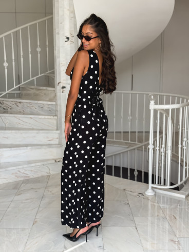 Combinaison pantalon à pois Amicia - Noir