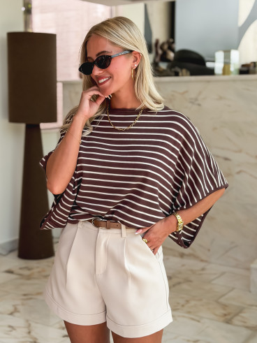 Pull ligné Audrey - Chocolat/Beige