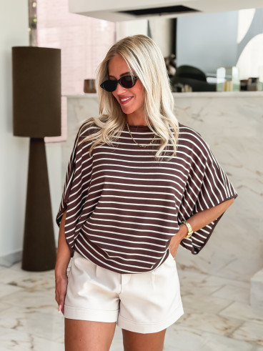Pull ligné Audrey - Chocolat/Beige