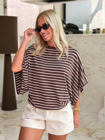 Pull ligné Audrey - Chocolat/Beige