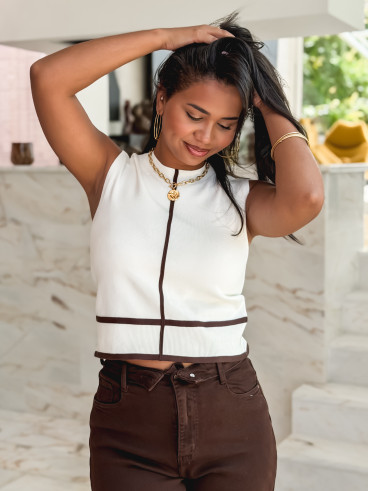Blouse Alinéa - Ecru/Chocolat Blouse Alinéa - Ecru/Chocolat