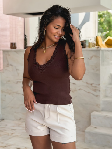 Pull sans manches Sélène - Chocolat Pull sans manches Sélène - Chocolat