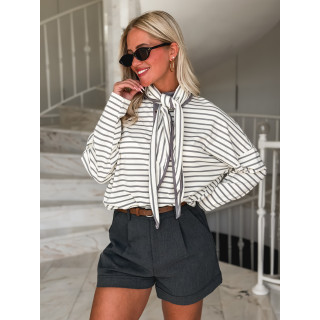 Pull fin ligné Clarissa - Crème/Gris