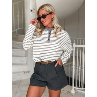 Pull fin ligné Clarissa - Crème/Gris
