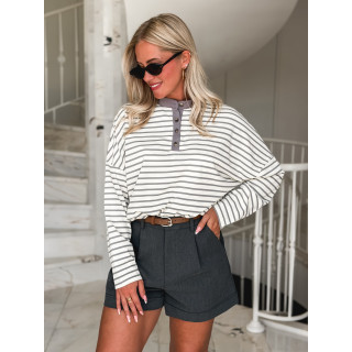 Pull fin ligné Clarissa - Crème/Gris