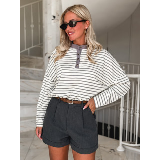 Pull fin ligné Clarissa - Crème/Gris