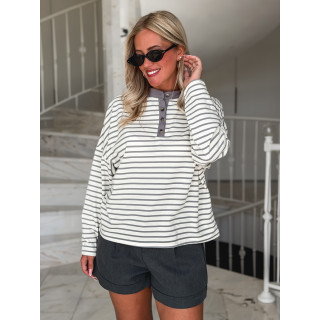 Pull fin ligné Clarissa - Crème/Gris
