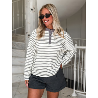 Pull fin ligné Clarissa - Crème/Gris