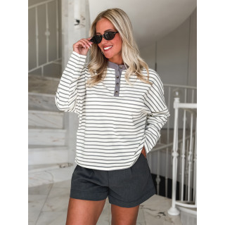 Pull fin ligné Clarissa - Crème/Gris