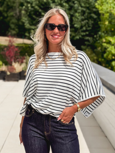 Pull ligné Audrey - Blanc/Bleu marine