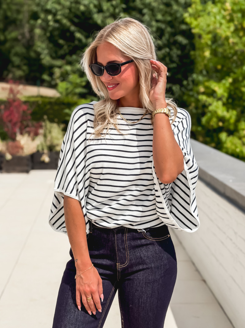 Pull ligné Audrey - Blanc/Bleu marine