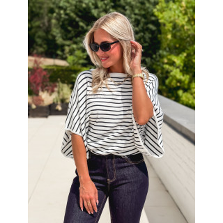 Pull ligné Audrey - Blanc/Bleu marine