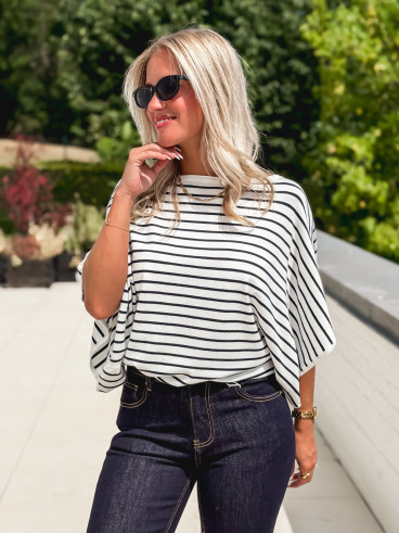 Pull ligné Audrey - Blanc/Bleu marine
