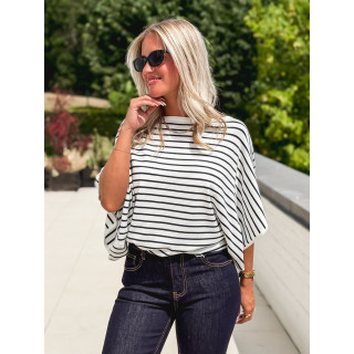 Pull ligné Audrey - Blanc/Bleu marine