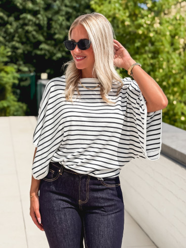 Pull ligné Audrey - Blanc/Bleu marine