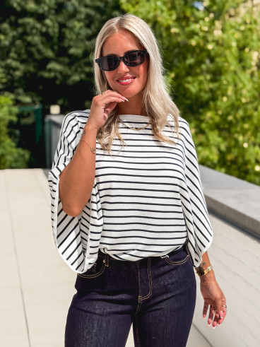 Pull ligné Audrey - Blanc/Bleu marine