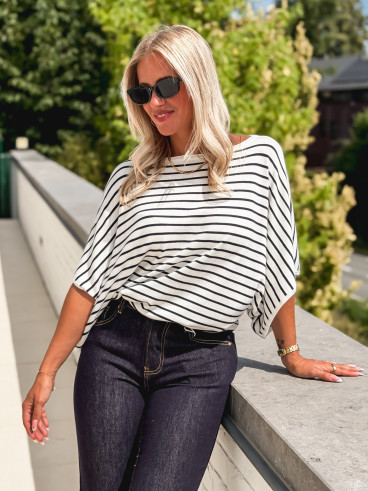 Pull ligné Audrey - Blanc/Bleu marine
