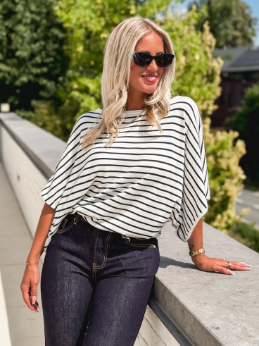 Pull ligné Audrey - Blanc/Bleu marine