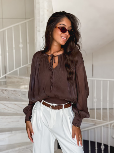 Blouse à manches longues Pérou - Chocolat Blouse à manches longues Pérou - Chocolat