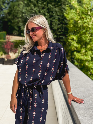 Chemisier à motifs Noréline - Bleu marine