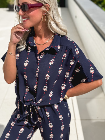 Chemisier à motifs Noréline - Bleu marine