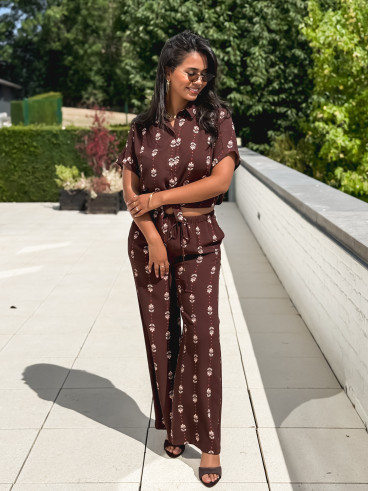 Pantalon à motifs Noréline - Chocolat Pantalon à motifs Noréline - Chocolat