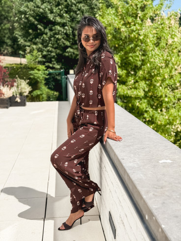 Pantalon à motifs Noréline - Chocolat Pantalon à motifs Noréline - Chocolat