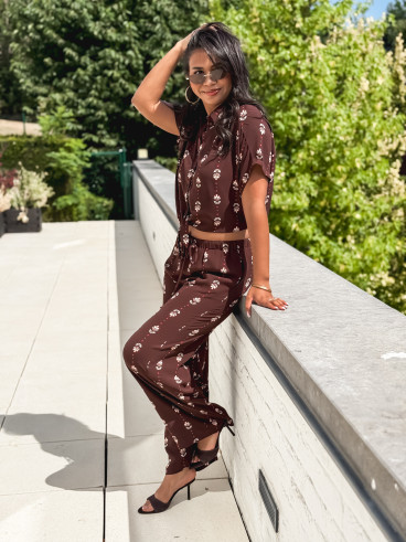 Pantalon à motifs Noréline - Chocolat Pantalon à motifs Noréline - Chocolat
