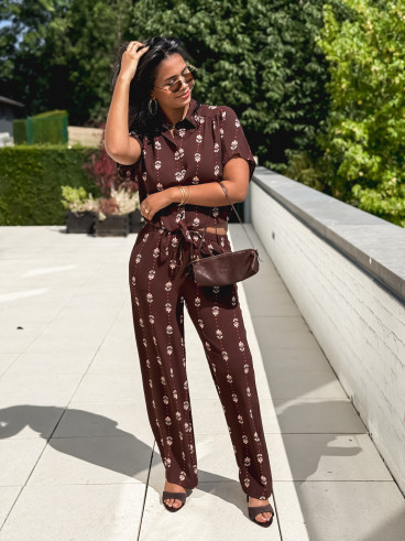 Pantalon à motifs Noréline - Chocolat Pantalon à motifs Noréline - Chocolat