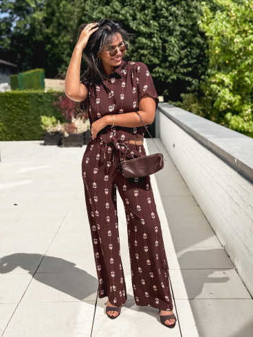 Pantalon à motifs Noréline - Chocolat Pantalon à motifs Noréline - Chocolat