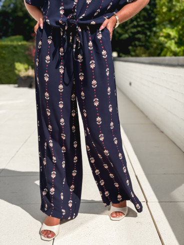 Pantalon à motifs Noréline - Bleu marine