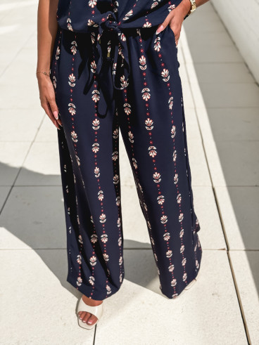 Pantalon à motifs Noréline - Bleu marine