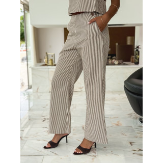 Pantalon ligné Cornelie - Ecru/Chocolat