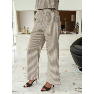 Pantalon ligné Cornelie - Ecru/Chocolat
