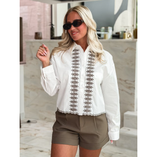 Crop chemise Brasélia - Blanc/Chocolat