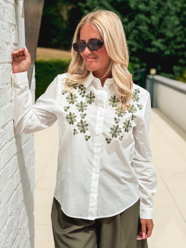 Chemise brodée Eléane - Blanc/Vert