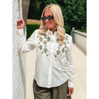 Chemise brodée Eléane - Blanc/Vert