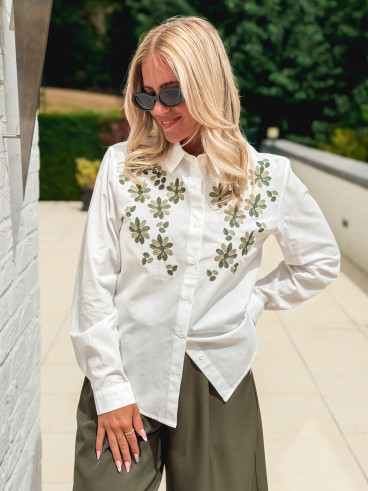 Chemise brodée Eléane - Blanc/Vert
