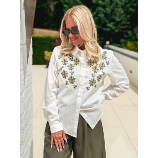Chemise brodée Eléane - Blanc/Vert