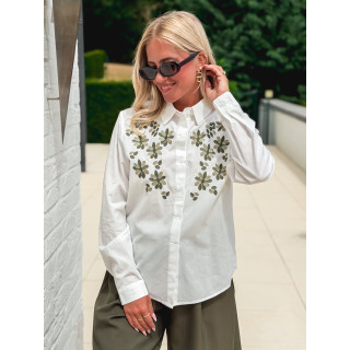 Chemise brodée Eléane - Blanc/Vert